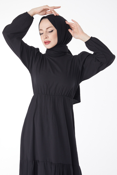 TOFİSA Beli Bağcıklı Elbise Siyah - 27303