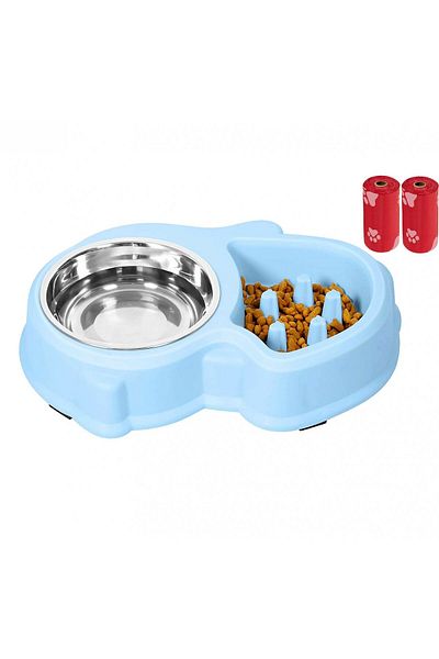 FizioTab Set Castron 2 in 1, Hranire Lenta si Bol pentru Apa, FizioTab® si 2 Pungi Igienice, pentru Caini de