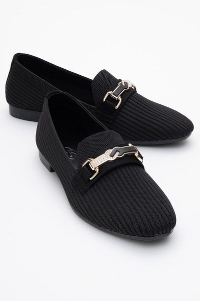 CCWAY AYAKKABI Women's Buckle Knitwear Casual Shoes Black
