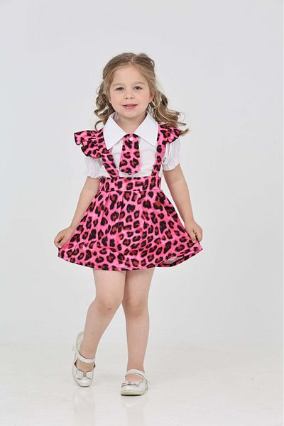 junior baby kids Leopard Print Girl's Salopet Skirt Shirt Combination