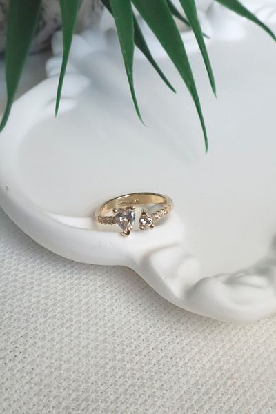 DEMOKAN Women's Ring Two Hearts Solitaire Adjustable Ring