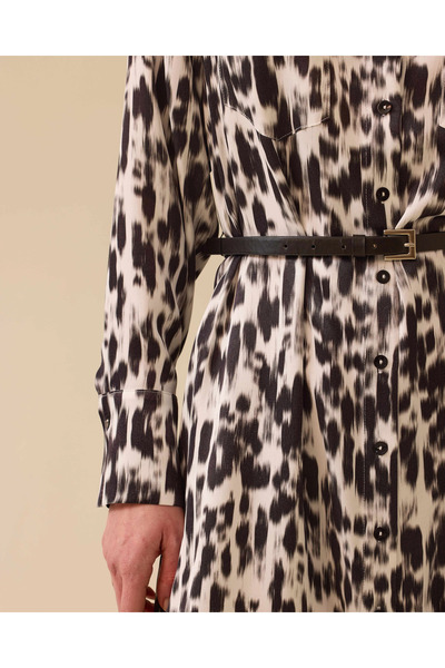 SEÇİL Desenli Kemerli Midi Elbise