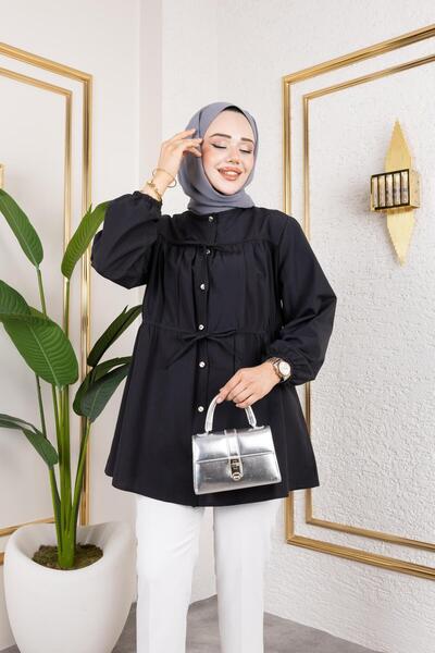 HARMAN BUTİK قميص أسود مربوط بأزرار للنساء