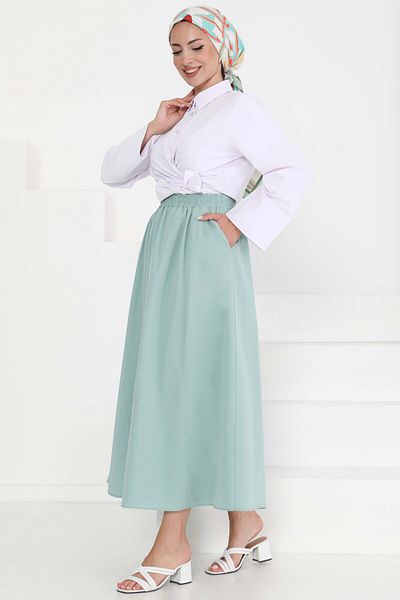 TOFİSA Pocketed Linen Skirt Mint - 27294