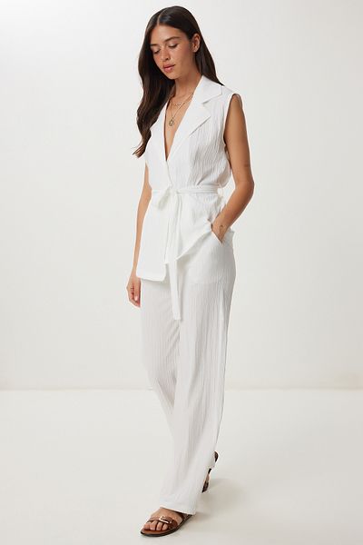 Lovelyİstanbul Belted Vest Palazzo Knitted Suit