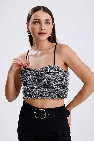 Sense Bearded Sequin Bustier with Glops and Back Zipper |   Bust34594 Black Gray
