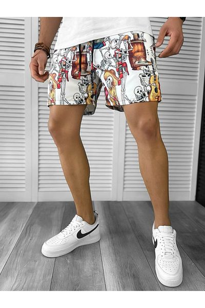 dehaine Men's Beach Pants, Printed, White, 12571