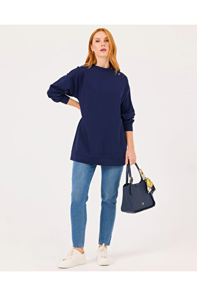 SCL Düğme Detaylı Yuvarlak Yaka Sweatshirt