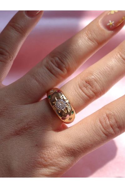 Reorah Collection Vintage Colorful Flower Glow Ring