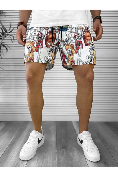 dehaine Men's Beach Pants, Printed, White, 12571