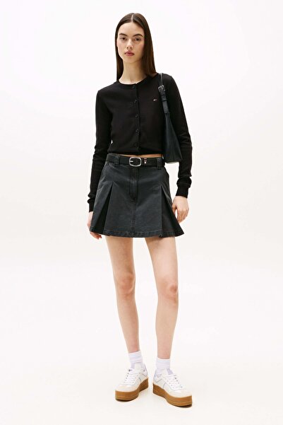 Tommy Hilfiger Kadın Bisiklet Yaka Düğmeli Pamuklu Hırka - Siyah