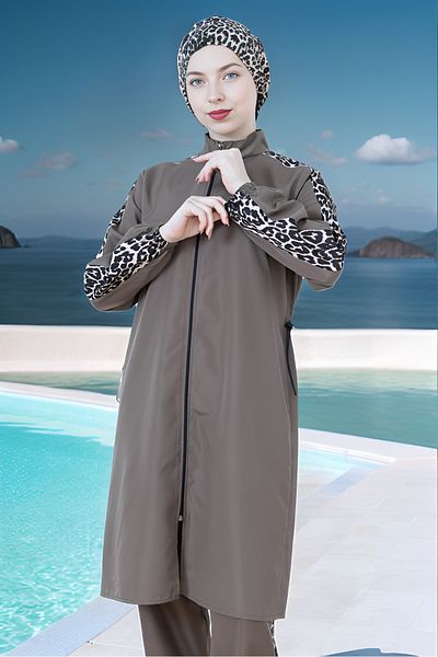 dilber fashion Bone and Bag Gift Gathered Waist Hijab Swimsuit Set