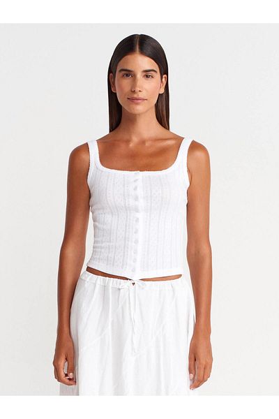 Coral Buttoned Square Collar Undershirt White