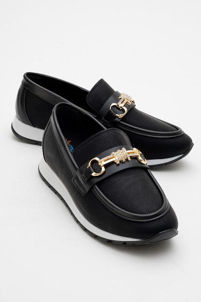 CCWAY AYAKKABI Women's Stone Buckle Casual Shoes Black Jeans