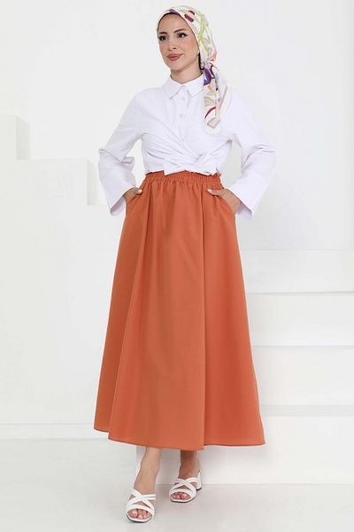 TOFİSA Linen Skirt Tile with Pockets - 27294