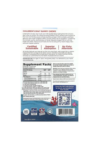 Nordic Naturals , Children's DHA Gummy Chews, Ages 3+, Tropical Punch, 600 mg, 30 Gummies