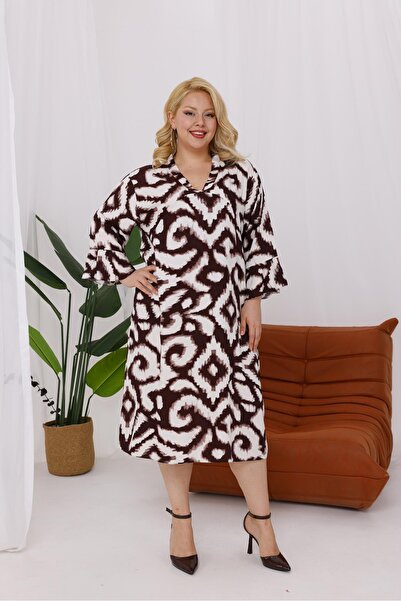 Siyezen Plus Size Flared Sleeves Cotton Dress