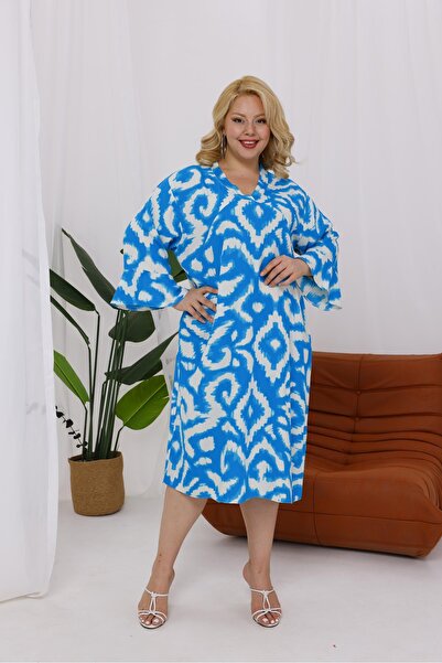 Siyezen Plus Size Flared Sleeves Cotton Dress