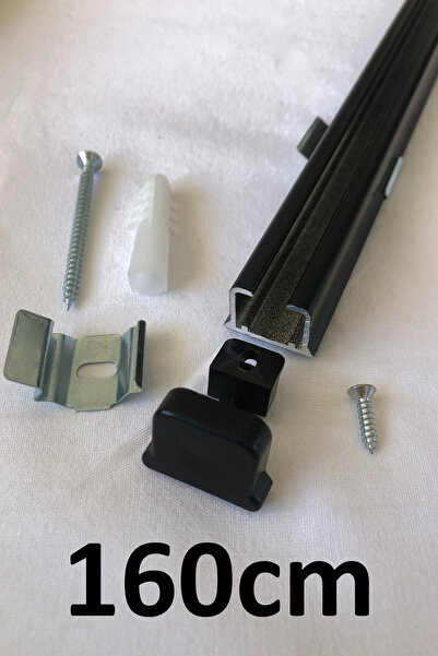 İzen Tek Kanallı 160cm Siyah Alüminyum Ray (19mm) Tekli Korniş + Metal Portray