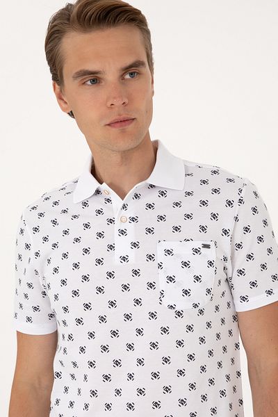 U.S. Polo Assn. Ανδρικό μπλουζάκι με κανονική εφαρμογή λευκό γιακά πόλο 50300379-vr013