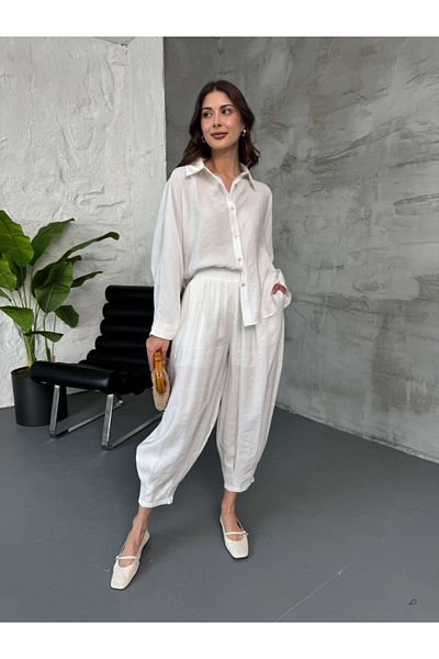 Elif Özbey Butik Premium Fabric White Shirt Trousers Set