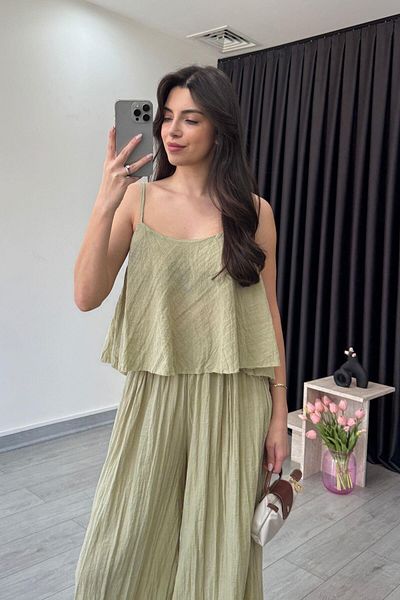 ECEMİ Lore Mint Textured Blouse Trousers Set