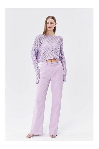 Coral Sequin Embroidered Boat Neck Knitwear Lilac