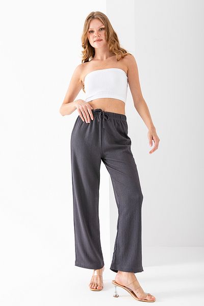 GİYSA Women's Adjustable Waist Wide Leg Wrap Pants Anthracite - 925079