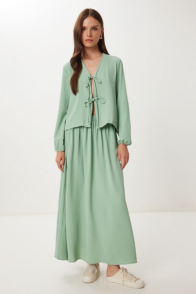 Lovelyİstanbul Lacing Detailed Ayrobin Blouse Skirt Set