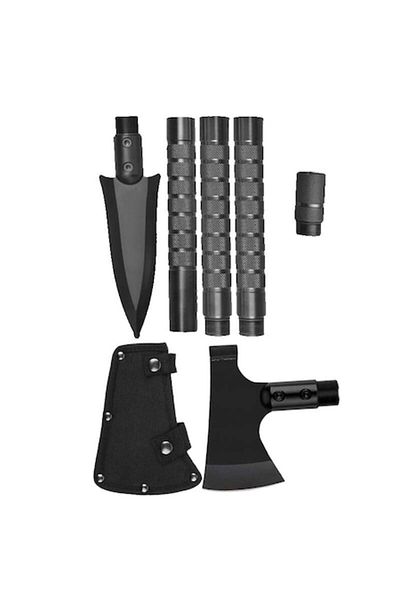 dalimag Multifunctional Axe/Spear Stick for Camping with Flint and Whistle, Steel, 88 cm