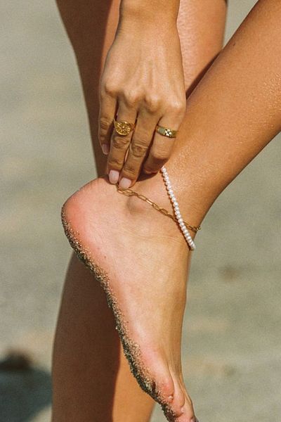M Miel Women's Double Bead Chain Combination Anklet