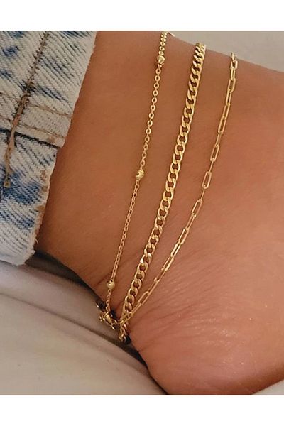 M Miel Women's Triple Chain Combination Anklet