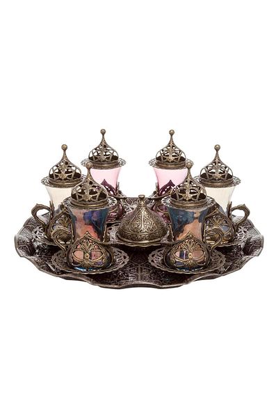 AiroBazar Tea Set with Tray Hürrem Colored Antique Yellow