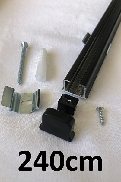 İzen Tek Kanallı 240cm Siyah Alüminyum Ray (19mm) Tekli Korniş + Metal Portray