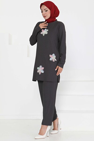 TOFİSA Διπλό Σετ Anthracite με λεπτομέρεια λουλουδιών - 27371
