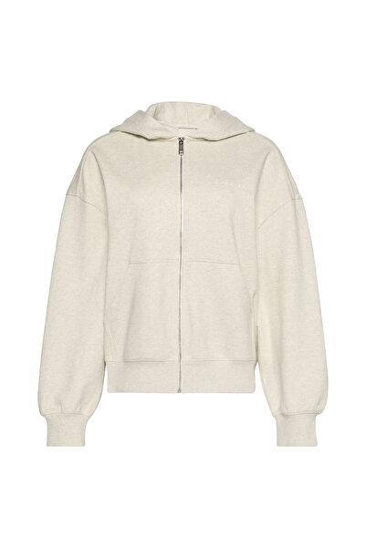 Calvin Klein Kadın A Logo Emb French Kapüşonlu Fermuarlı Sweatshirt -Beyaz