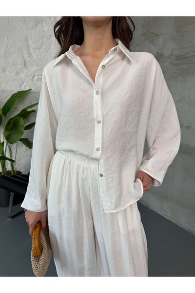 Elif Özbey Butik Premium Fabric White Shirt Trousers Set
