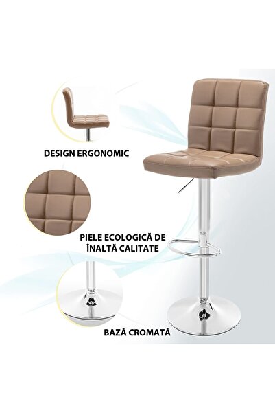 Quasar & Co. Bar stool, adjustable height, swivel, footrest, suitable for kitchen, eco-leather, brown