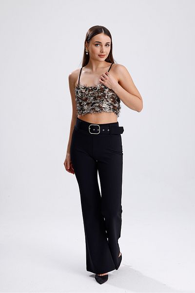 Sense Bearded Sequin Bustier with Glops and Back Zipper |   Bust34594 Black Gray