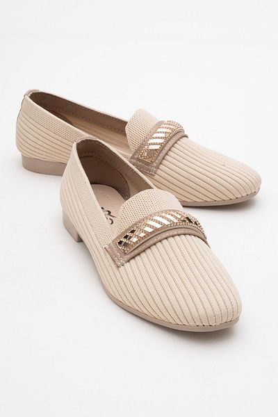 CCWAY AYAKKABI Women's Buckle Knitwear Shoes Beige