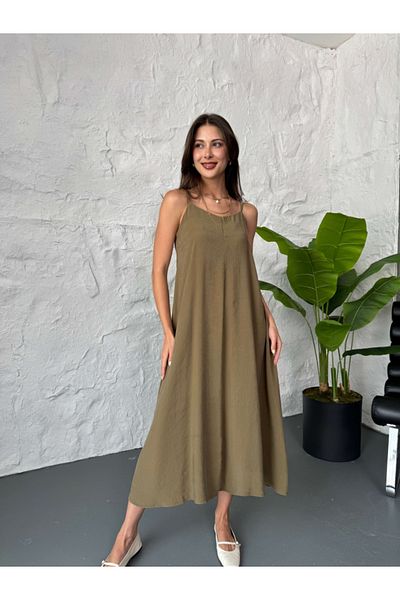 Elif Özbey Butik Φόρεμα Modal με Χακί Ζώνη και Σχοινί