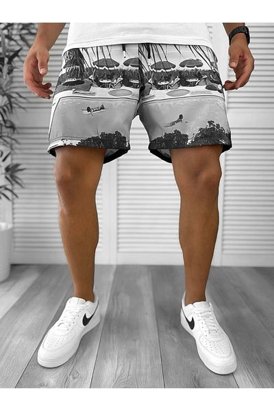dehaine Men's Beach Pants, Printed, Grey, 12717