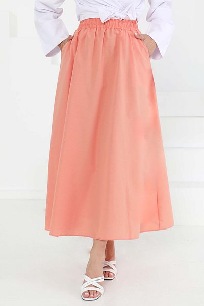 TOFİSA Pocketed Linen Skirt Coral - 27294
