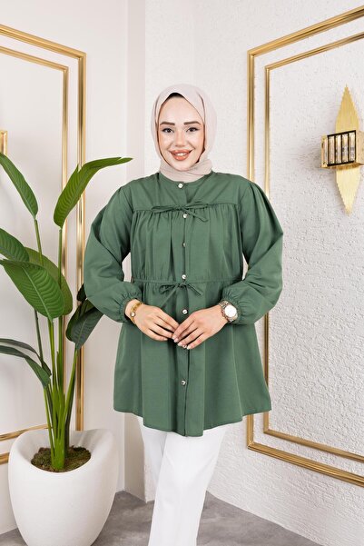 HARMAN BUTİK Women's Buttoned Tie Khaki Shirt