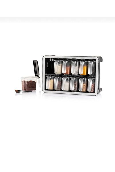 PARLAK EVREN Spice Set with 12-Piece Stand and Spoon