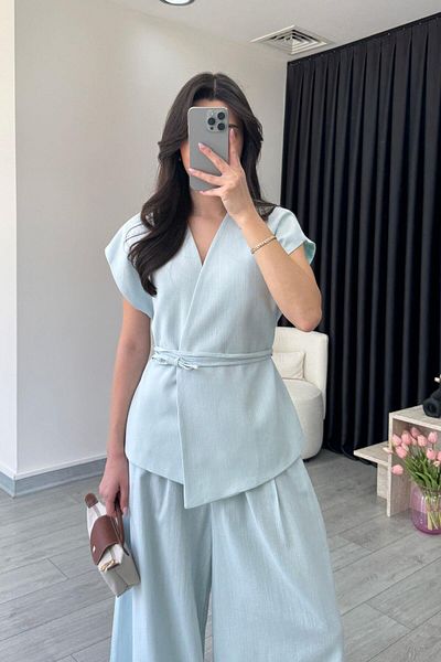 ECEMİ Romy Blue Linen Vest Pants Suit