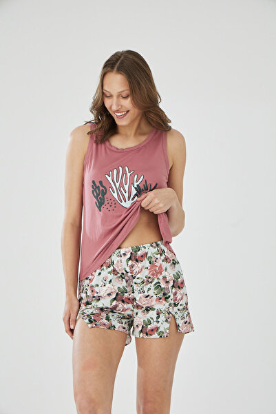 İPEKTENİM Піжамний комплект з квітковим візерунком, з двома розрізами та без рукавів