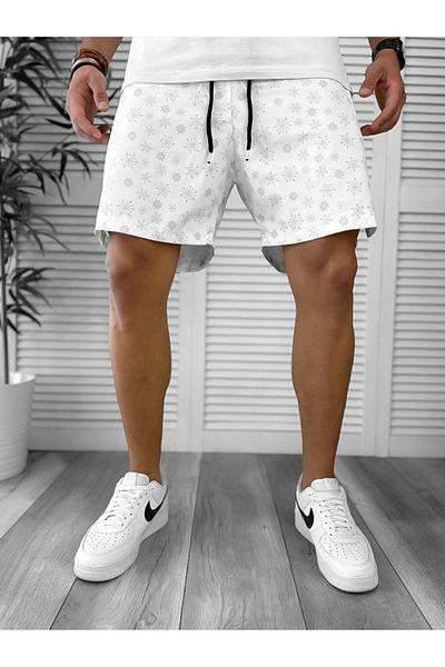 dehaine Men's Beach Pants, Printed, White, 12537