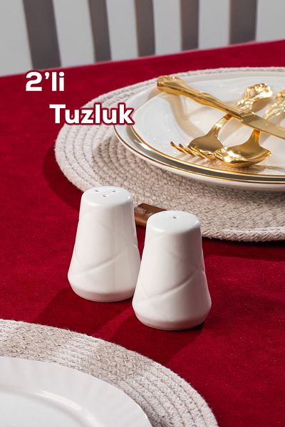Porsima 2335 Güneş Set of 2 Porcelain Salt and Pepper Shakers White - 7X5Cm