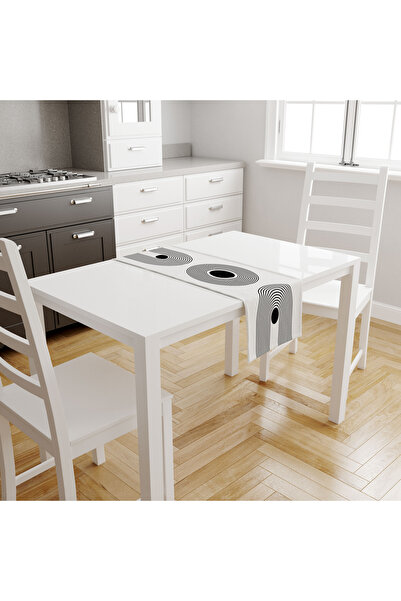 PilloveDream Beyaz Zeminli Siyah Çizgi Desenli Modern Desen Dijital Baskılı H...